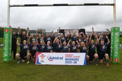 200526 - Treorchy RFC - WRU National League Central Trophy Presentation - Treorchy players celebrate after winning the National League Central
