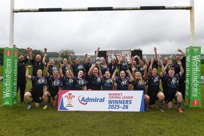 200526 - Treorchy RFC - WRU National League Central Trophy Presentation - Treorchy players celebrate after winning the National League Central