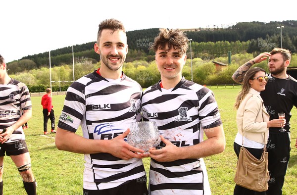 150417 - Treorchy RFC v Dowlais RFC - WRU  Division 1 East Central - Jordan Lloyd(L) and Jacob Lloyd of Treorchy  celebrate winning the league