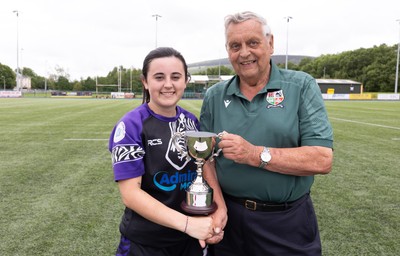 310526 - Treorchy Women win Worthington’s Mid District Trophy Final - Captain Maisey Fry  is presented with the Mid District Trophy by Ray Wilton