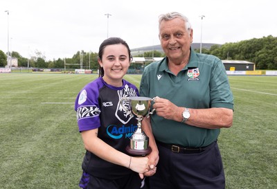 310526 - Treorchy Women win Worthington’s Mid District Trophy Final - Captain Maisey Fry  is presented with the Mid District Trophy by Ray Wilton