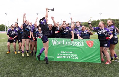310526 - Treorchy Women celebrate as they win the Worthington’s Mid District Trophy Final
