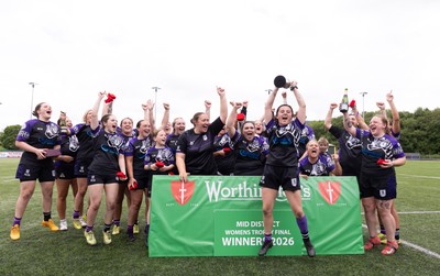 310526 - Treorchy Women celebrate as they win the Worthington’s Mid District Trophy Final
