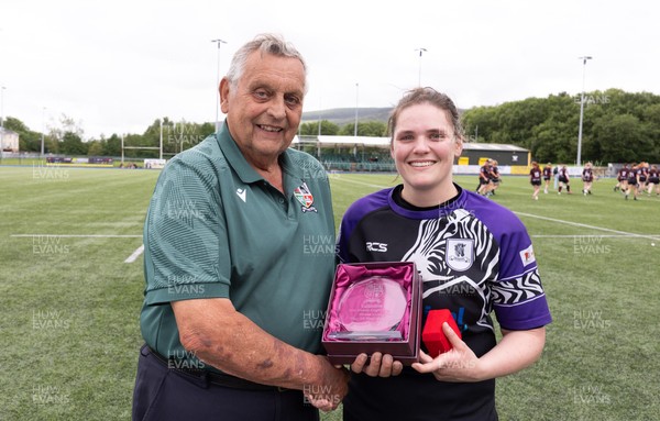310526 - Treorchy Women win Worthington’s Mid District Trophy Final - Kirsty Elliot is presented with the Player of the Match award by Ray Wilton