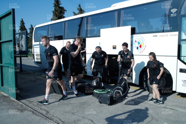 070418 - Benetton Treviso v Dragons - Guinness PRO14 -  Dragons players arrive at Stadio di Monigo in Treviso