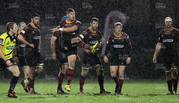 190216 - Treviso v Dragons - Guinness Pro 12 -Carl Meyer finds touch after the Dragons are awarded a penalty