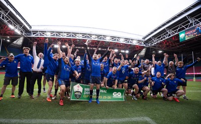 190426 - Tumble v New Dock Stars, Mens Division 3 Cup Final - New Dock Stars Captain Jordan Williams lifts the trophy with the team