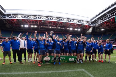 190426 - Tumble v New Dock Stars, Mens Division 3 Cup Final - New Dock Stars Captain Jordan Williams lifts the trophy with the team