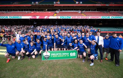 190426 - Tumble v New Dock Stars, Mens Division 3 Cup Final - New Dock Stars Captain Jordan Williams lifts the trophy with the team
