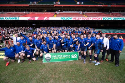 190426 - Tumble v New Dock Stars, Mens Division 3 Cup Final - New Dock Stars Captain Jordan Williams lifts the trophy with the team