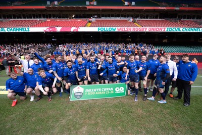 190426 - Tumble v New Dock Stars, Mens Division 3 Cup Final - New Dock Stars Captain Jordan Williams lifts the trophy with the team