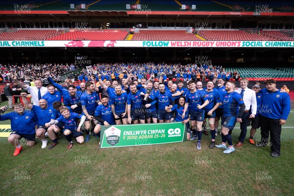 190426 - Tumble v New Dock Stars, Mens Division 3 Cup Final - New Dock Stars Captain Jordan Williams lifts the trophy with the team