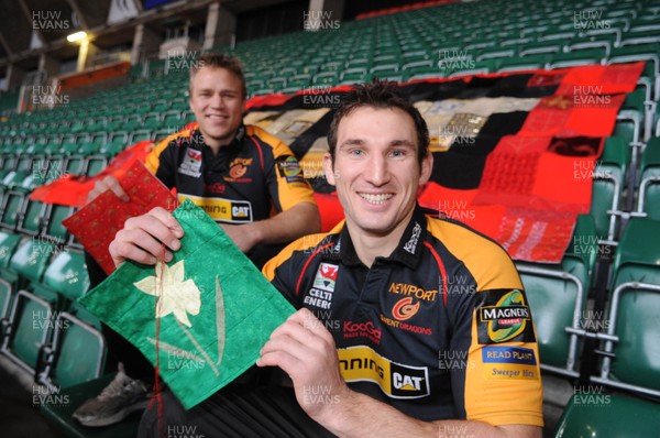 08.01.08 -  Paul Emerick(L) and Joe Bearman with the Ty Hafan quilt at the Millennium Stadium 