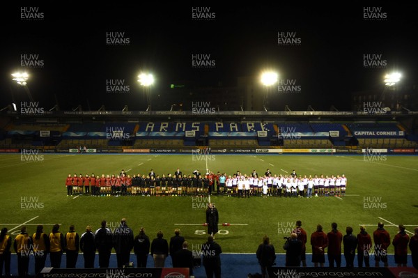 081117 - UK Armed Forces Women v Wales Development XV Women - UKAF and Wales line up for the anthems