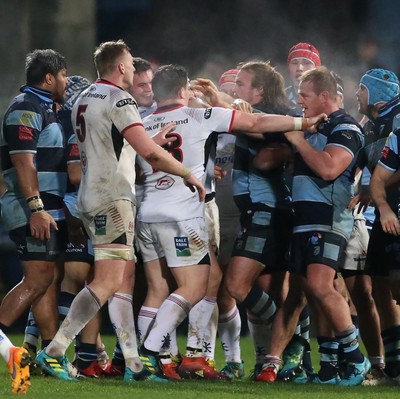 011218 - Ulster v Cardiff Blues - Guinness PRO14 -  Players from both teams scuffle