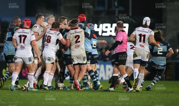 011218 - Ulster v Cardiff Blues - Guinness PRO14 -  Players from both teams scuffle