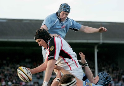 14.10.06 - Ulster v Cardiff Blues Ulster's Justin Harrison with James Goode of Cardiff 