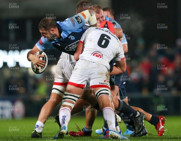 251019 - Ulster Rugby v Cardiff Blues - Guinness PRO14 -  Ulster's Matthew Rea in action with Cardiff's Josh Turnbull
