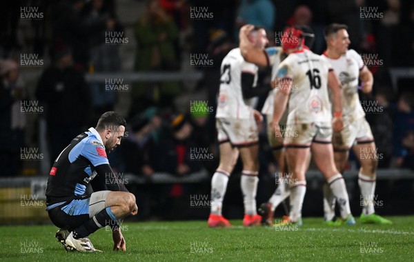 040322 - Ulster v Cardiff Rugby - United Rugby Championship - Aled Summerhill of Cardiff dejected after his side conceded a try