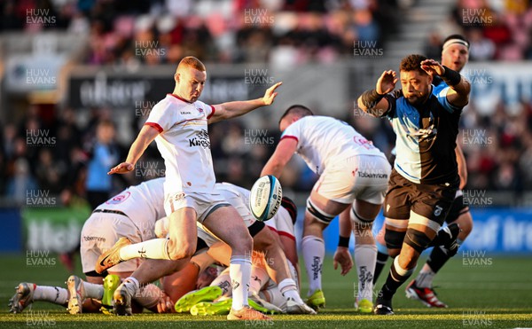 Nathan Doak of Ulster in action against Taulupe Faletau of Cardiff