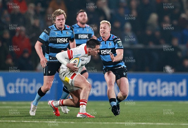 310126 - Ulster v Cardiff Rugby - United Rugby Championship - James Hume of Ulster in action against Johan Mulder of Cardiff