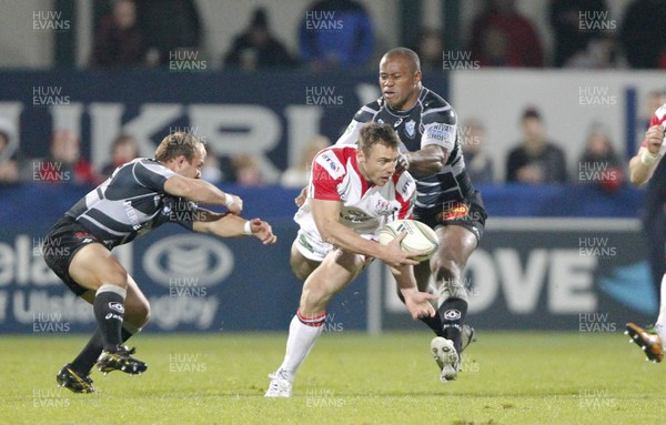 121012 Ulster v Castres - Heineken Cup - Tommy Bowe of Ulster is tackled by Daniel Kirkpatrick of Castres 