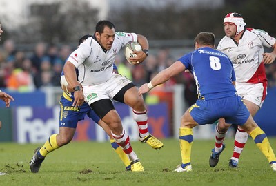 12.11.11  Ulster v Clermont Auvergne.. John Afoa of Ulster takes on Elvis Vermeulen of Clermont . 