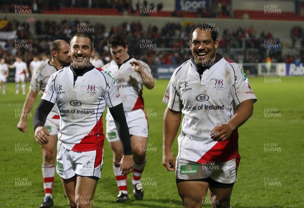 12.11.11  Ulster v Clermont Auvergne... Ian Humphreys and John Afoa of Ulster  celebrate. 