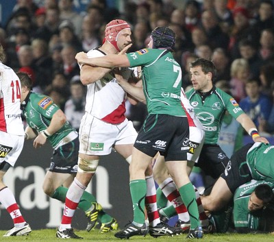 05.11.11 - Ulster v Connacht - RaboDirect Pro 12 Dan Tuohy of Ulster and Eoghan Grace of Connacht exchange pleasantries 