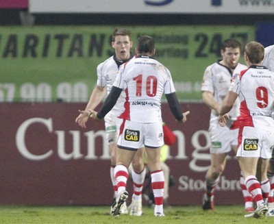 05.11.11 - Ulster v Connacht - RaboDirect Pro 12 Craig Gilroy celebrates with Ian Humphreys after scoring the first try for Ulster 