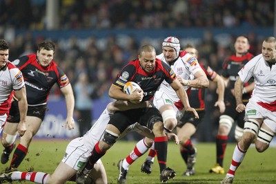 100212 - Ulster v Dragons - RaboDirect Pro 12Gavin Thomas of Dragons is tackled by Ian Whitten of Ulster 