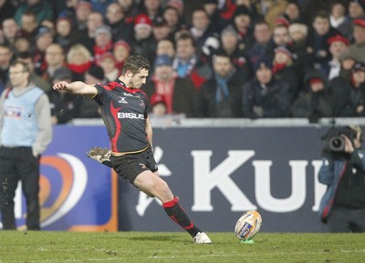 100212 - Ulster v Dragons - RaboDirect Pro 12Jason Tovey kicks the third penalty for Dragons