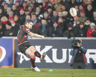 100212 - Ulster v Dragons - RaboDirect Pro 12Jason Tovey kicks the third penalty for Dragons