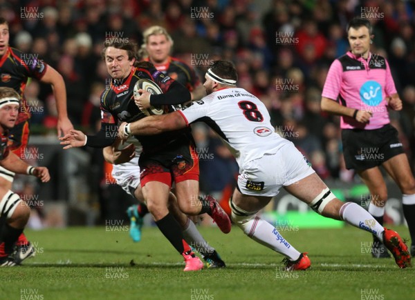 261018 - Ulster v Dragons - Guinness PRO14 -  Ulster's Marcell Coetzee in action with Dragons Rhodri Williams