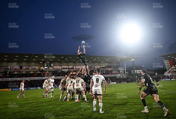 140423 - Ulster v Dragons RFC - United Rugby Championship - George Nott of Dragons wins possession in the lineout