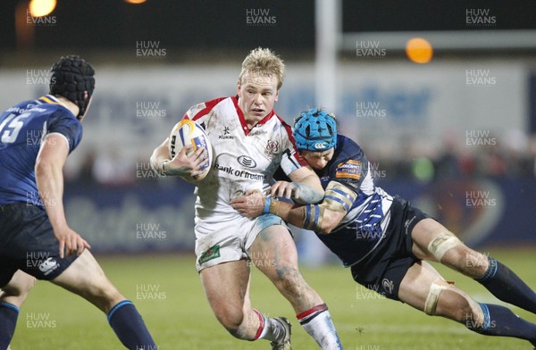 211212 Ulster v Leinster - RaboDirect Pro 12 - Luke Marshall of Ulster is tackled by Kevin McLaughlin of Leinster 