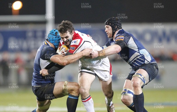 211212 Ulster v Leinster - RaboDirect Pro 12 - Jared Payne of Ulster is tackled by Kevin McLaughlin and Sean O'Brien of Leinster 