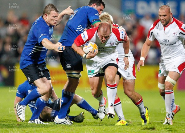 230813 - Ulster v Leinster - Pre-season Friendly - Callum Black of Ulster shrugs off a tackle to launch an attack 