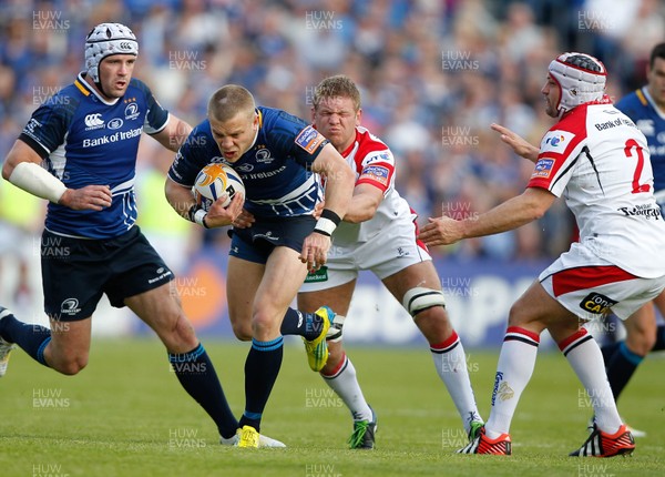 250513 - Ulster v Leinster - RaboDirect Pro 12 - Ian Madigan of Leinster is tackled by Chris Henry of Ulster 