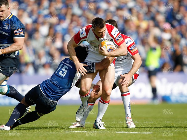 250513 - Ulster v Leinster - RaboDirect Pro 12 - Tommy Bowe of Ulster is tackled by Isa Nacewa of Leister 