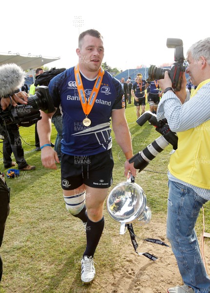 250513 - Ulster v Leinster - RaboDirect Pro 12 - Cian Healy of Leinster leaves the RDS with the trophy 