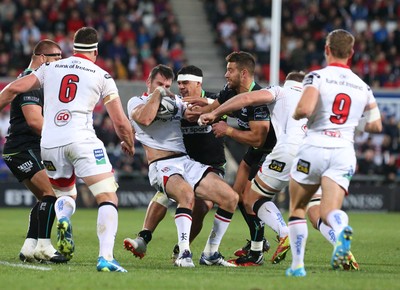 011016 Ulster v Ospreys -Ospreys Rhys Webb tries to stop Jared Payne