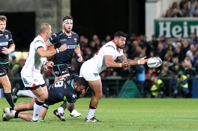 011016 Ulster v Ospreys -Ulster's Charles Piutau in action with Ospreys Ma’afu Fia