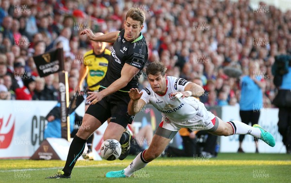 011016 Ulster v Ospreys -Ulster's Louis Ludik in action with Ospreys Jeff Hassler