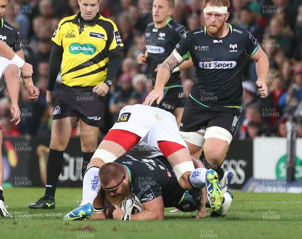 011016 Ulster v Ospreys -Ospreys Dmitri Arhip tries to make it to the line