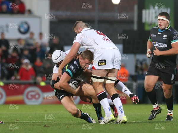 011016 Ulster v Ospreys -Ospreys Ben John is tackled by Alan O'Connor