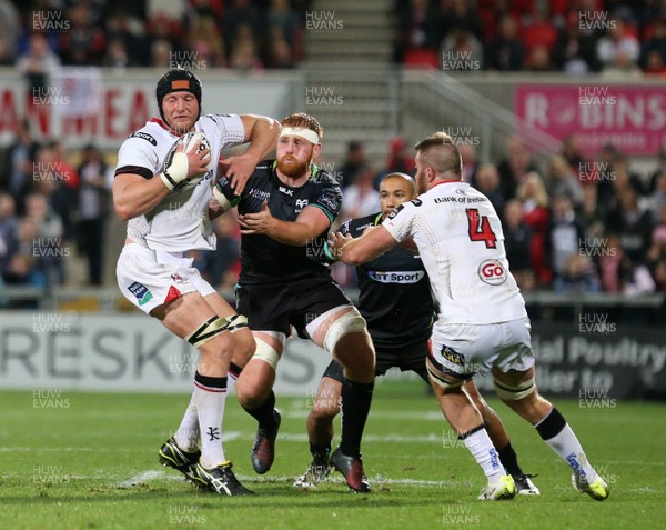 011016 Ulster v Ospreys -Ulster's Franco van der Merwe in action with Ospreys Dan Baker