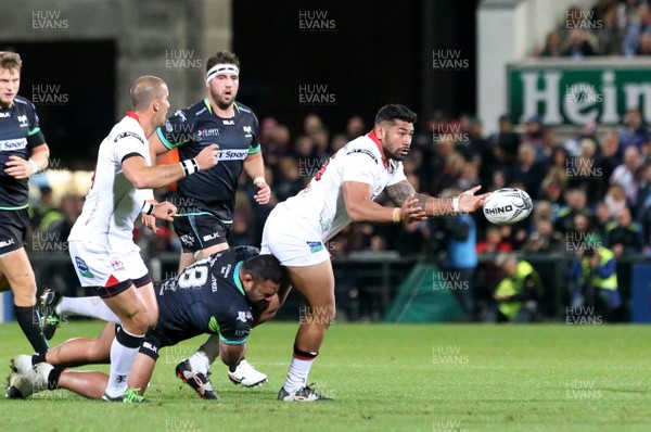 011016 Ulster v Ospreys -Ulster's Charles Piutau in action with Ospreys Ma’afu Fia