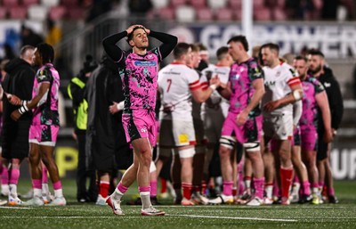 040426 - Ulster v Ospreys - EPCR Challenge Cup Round of 16 - Kieran Hardy of Ospreys reacts after the match
