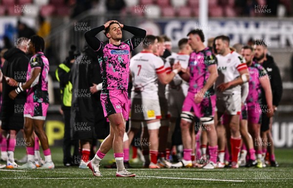 040426 - Ulster v Ospreys - EPCR Challenge Cup Round of 16 - Kieran Hardy of Ospreys reacts after the match